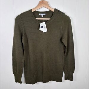 Gap Luxe Angora Blend Knit Sweater Olive Green Button Accent Crew Neck Small‎
